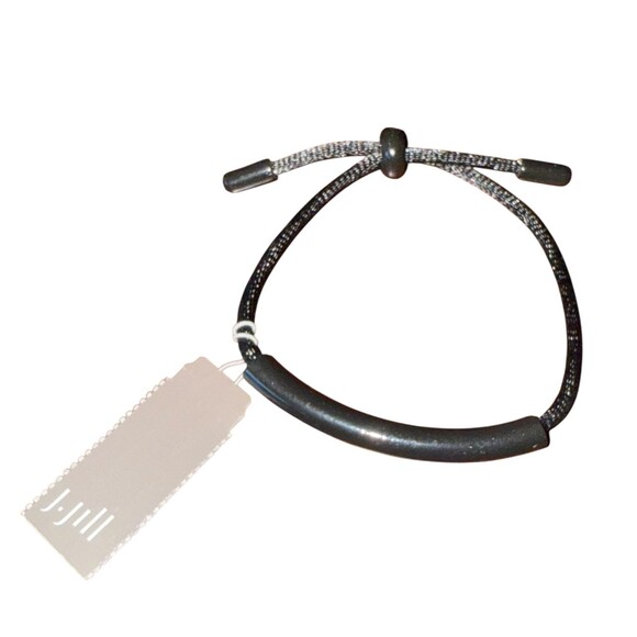 J. Jill Adjustable Tube Bracelet Black Curved Bar Minimalist Cord Modern Neutral - Picture 3 of 7